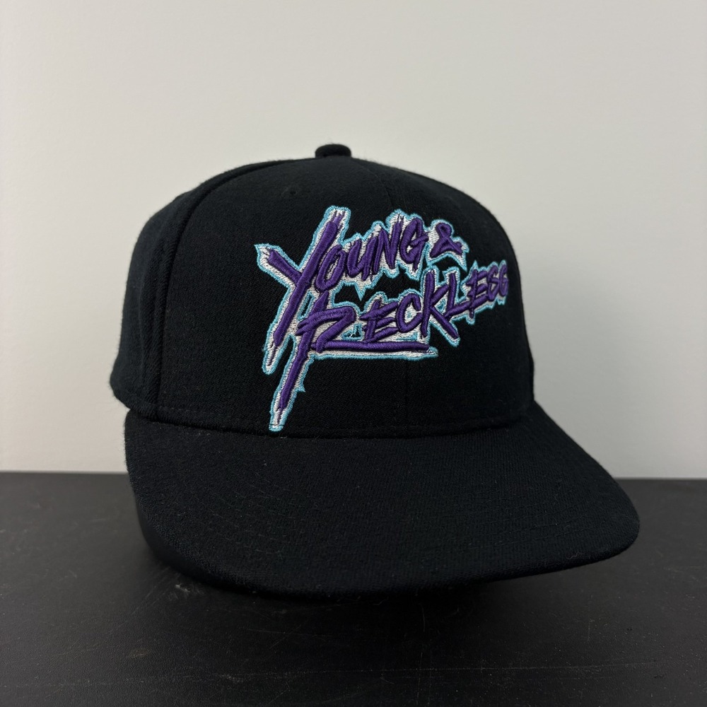 Young & Reckless Flex Fit Fitted Hat Black Neon Script Flat Bill Cap L/XL